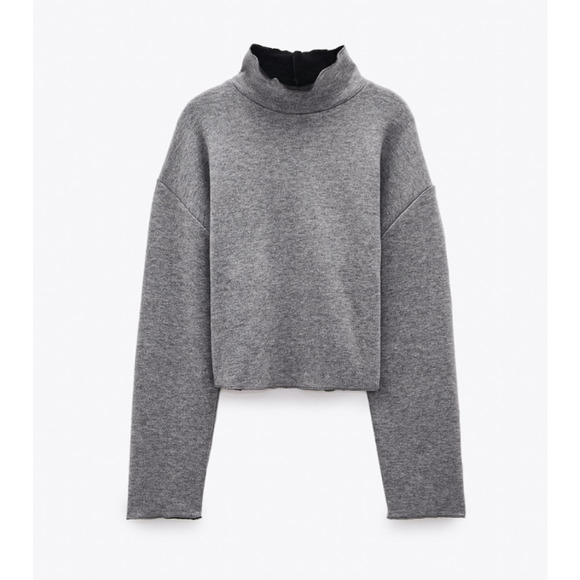 Copied - Zara Long Sleeve Gray High Neck Sweater Shirt Size Small - Picture 1 of 5